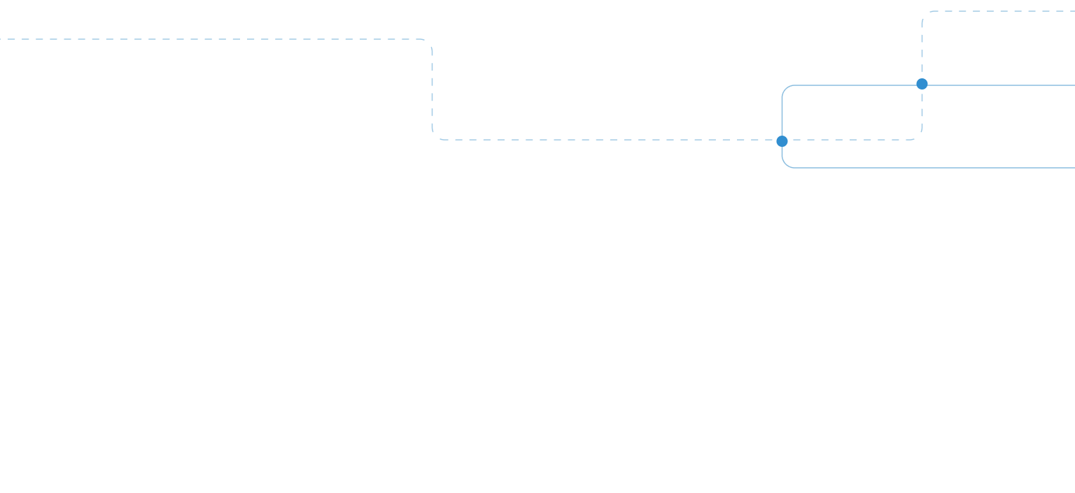 Black background with a light blue, dotted line forming a branching path or flowchart. The line starts at the top left and moves right, then curves downward with a loop, ending at the lower right. Two blue dots mark branching points.